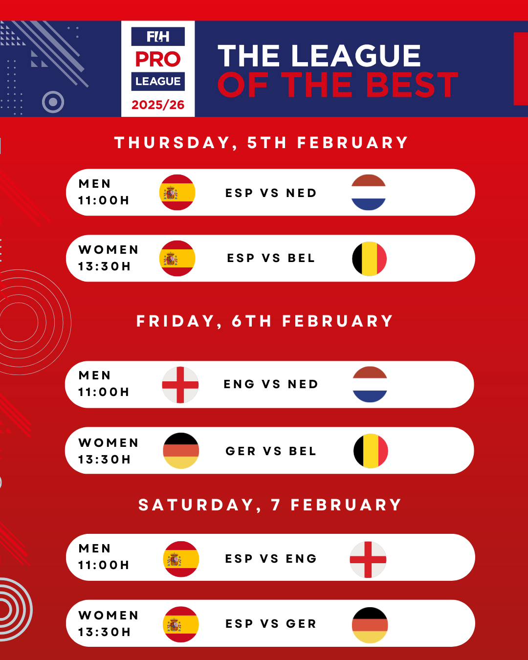  partidos de valencia FIH PROLEAGUE VALENCIA 2026