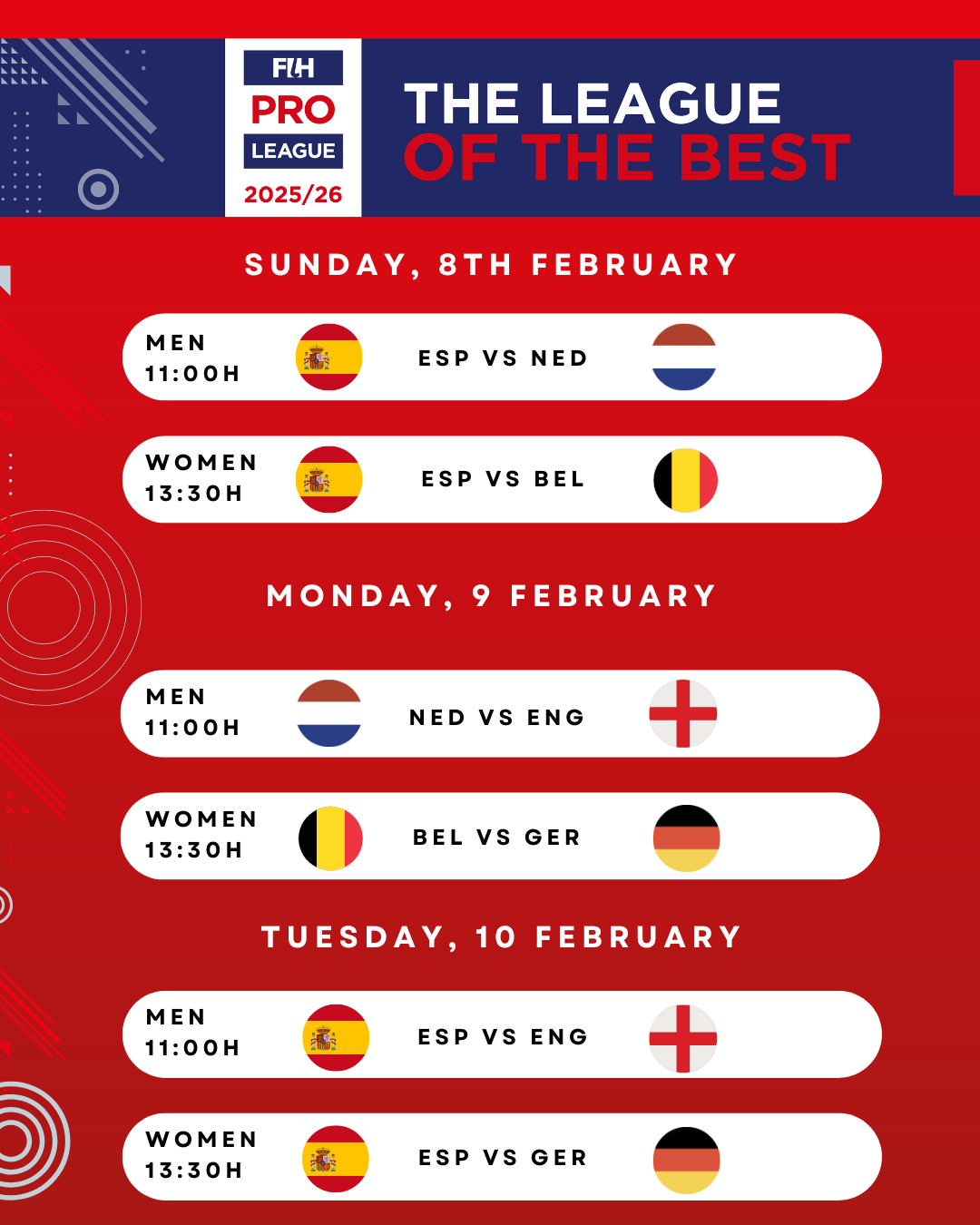  partidos de valencia FIH PROLEAGUE VALENCIA 2026